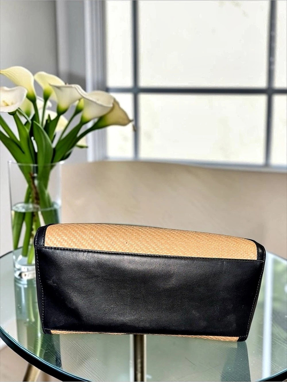 Michael Kors Kariie LG Straw and Leather Tote in Black & Brown - Picture 5 of 8